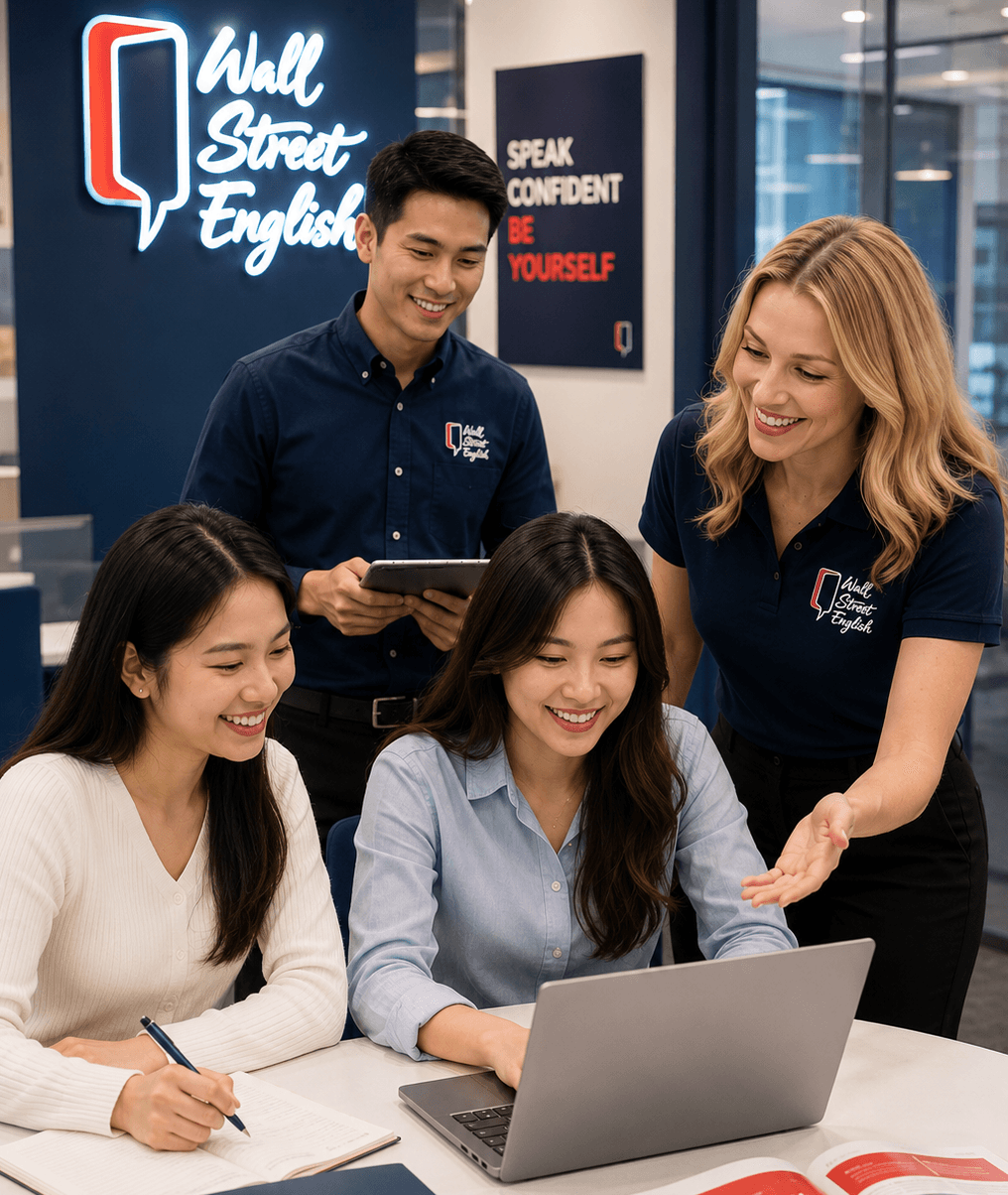 Wall Street English teacher supporting students